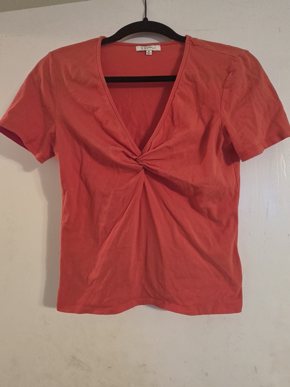 Z Supply Coral Twist-Knot V-Neck Short Sleeve Tee